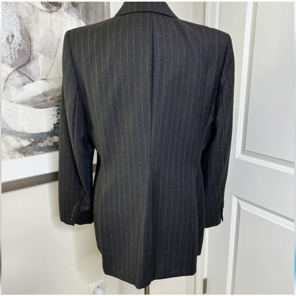 Ralph Lauren Pinstripe Double Breasted Blazer Dark Gray Size 10 - Picture 6 of 13